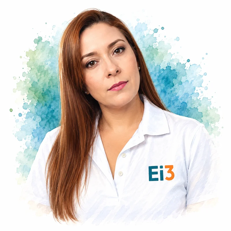 Retrato en acuarela de Vicky Cardona, Directora Comercial de Evolución i3
